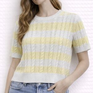 Dunst Striped Cable Knit Short Sleeve Sweater Top Size S